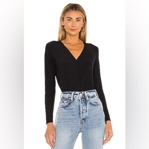 Commando Black Long Sleeve Wrap Bodysuit – V-Neck Stretchy Minimal Chic